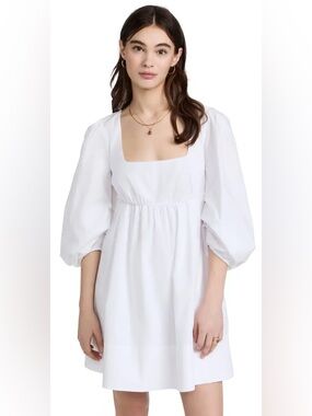STAUD Sophie Puff-sleeve Poplin Babydoll Mini Dress